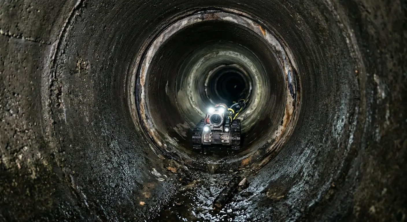 Robotic sewer camera inspecting pipe interior for Sewer Line Cleaning in Liberty