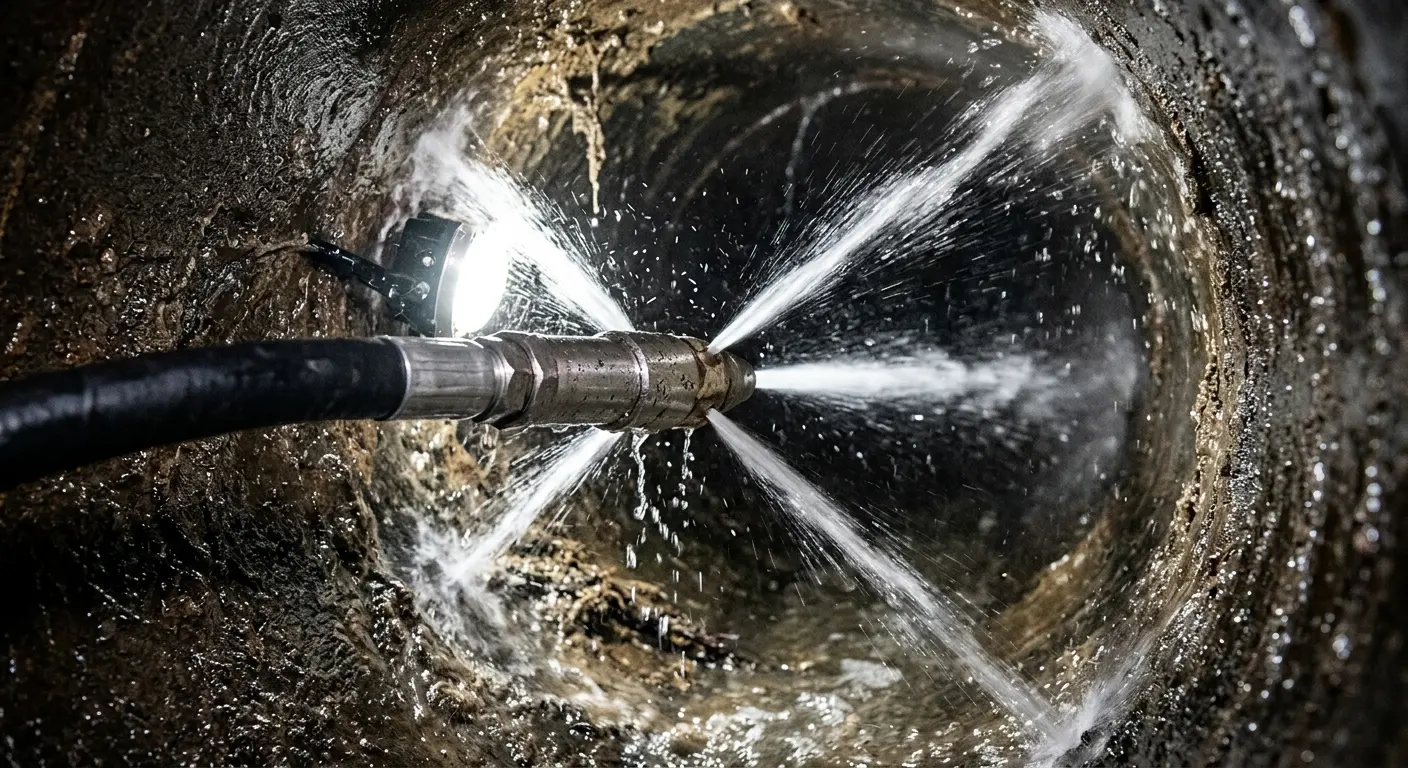 High-pressure hydro jetting nozzle cleaning sewer pipe for Sewer Cleanout in Liberty